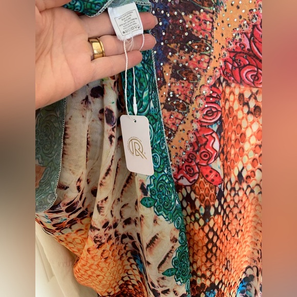 NWT crystal-embellished sheer tunic, wrap or swim coverup one size - Picture 4 of 10